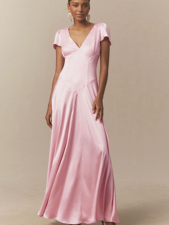 Anthropologie Dresses & Skirts - BHLDN Sammie Short-Sleeve Bow-Back Satin Maxi Dress